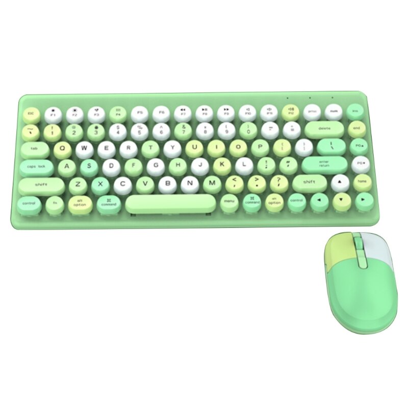 Keyboard and Mouse Combo 2.4G Wireless Round Punk Cute Candy Colors Keyboard and Optical Mouse Set Home Office