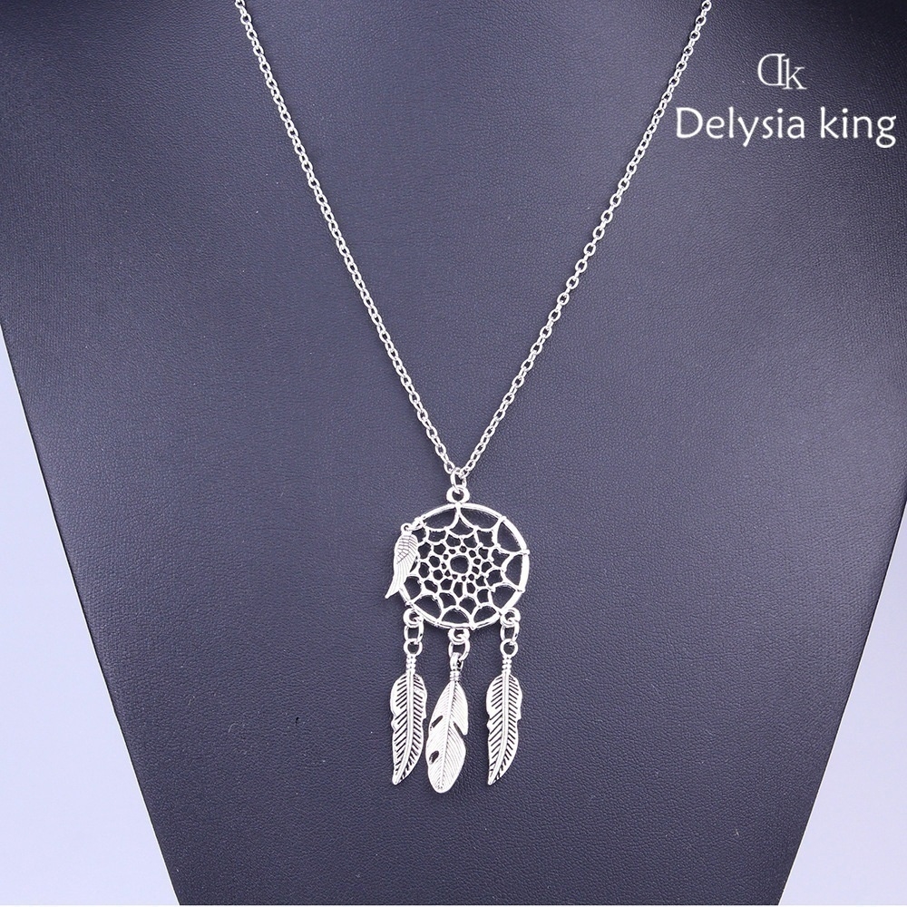 Delysia king new attrape reve bijoux femme collier plumes pendentif feuille attrape-reve boho vintage dream catcher necklaces