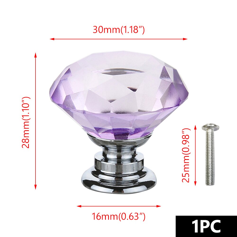 30mm Diamant Form Kristall Glas Knöpfe Schrank Zieht Schublade Knöpfe Küche Schrank Griffe Möbel Griff Hardware: Purple
