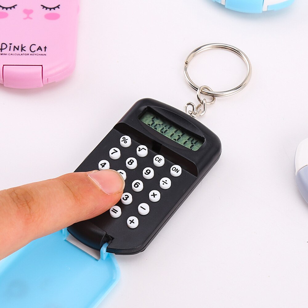 Mini Calculator Cute Cartoon with Keychain 8 Digits Display Portable Pocket Size Calculator for Children Students Supplies