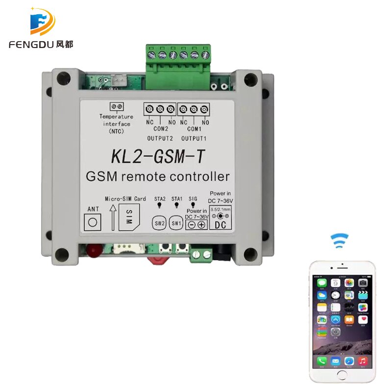 KL2-GSM-T Gsm Afstandsbediening Relais Intelligente Schakelaar Toegang Controller Met 2 Relais Uitgang Een Ntc Temperatuursensor