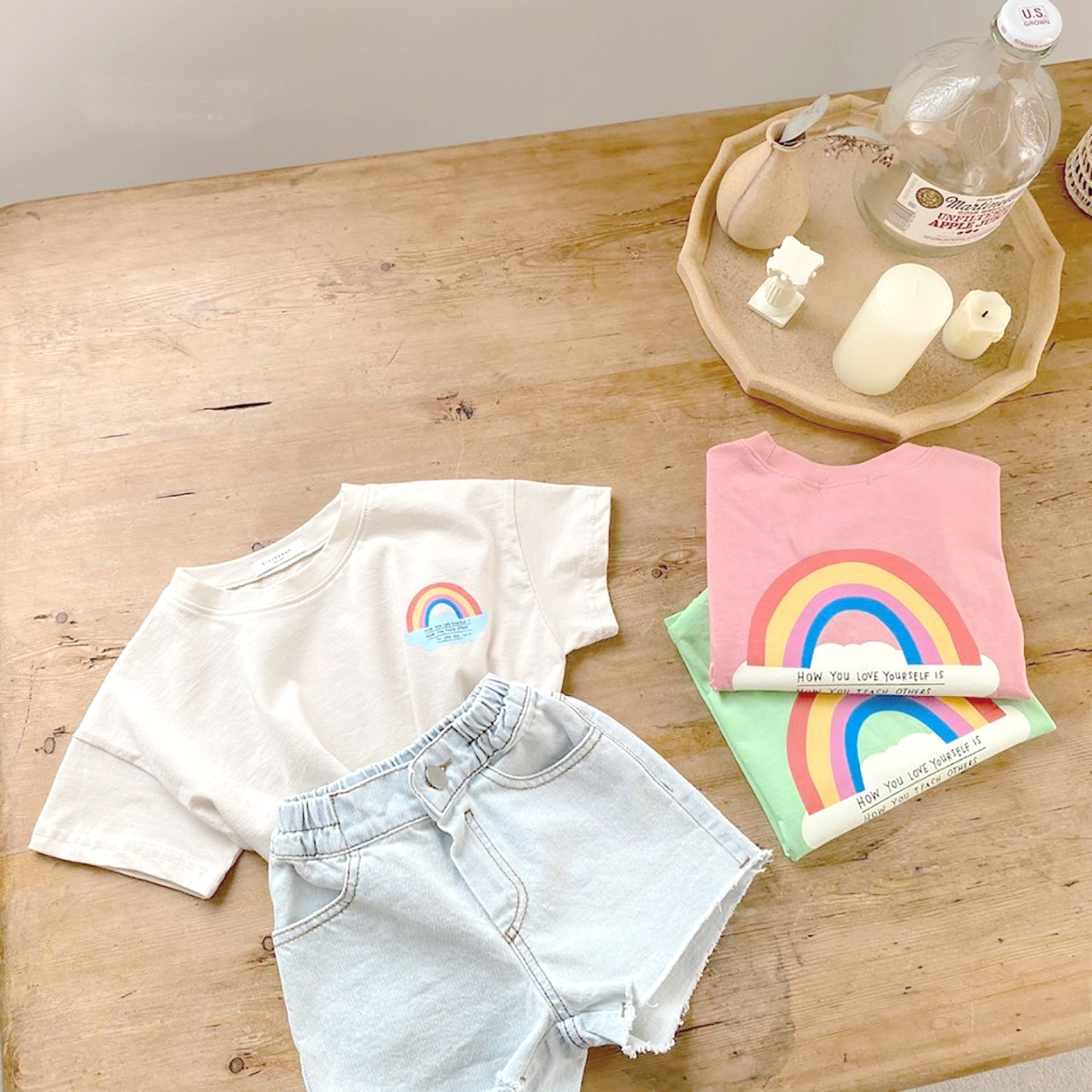 Koodykids Baby Grils Jongens Korte Mouw T-shirt Zomer Peuters Jongens Meisjes Regenboog Gedrukt Soft Tees Eenvoudige Rainbwo Bodysuits