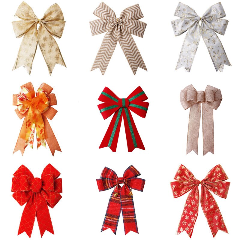 Kerstboomdecoratie accessoires rode grote strik dubbel linnen lint eland gouden kerststrik huisdecoratie strikken voor knutselen