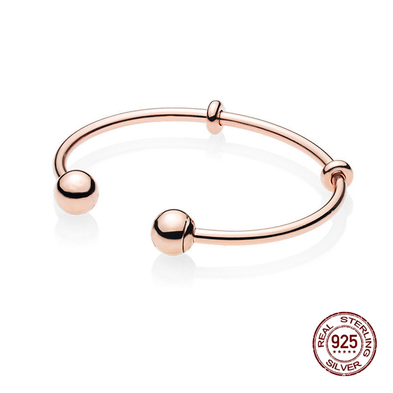 Pulsera clásica abierta de plata esterlina 925, brazalete de oro rosa sólido, adecuado para abalorios originales, exquisitos,