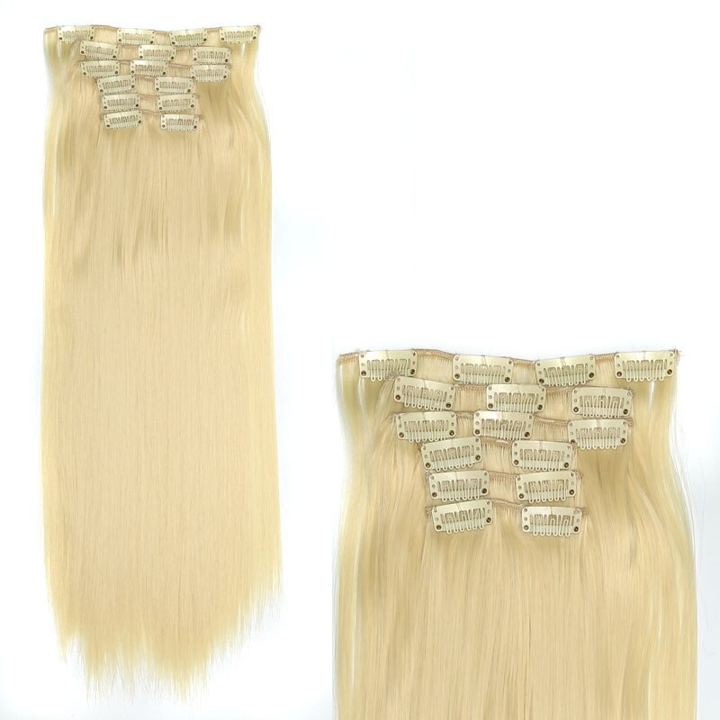 Cheveux de charme 24 pouces longue Extension de cheveux raides 6 pièces/ensemble 16 Clips haute température pince à cheveux synthétique dans l'extension de cheveux: #613