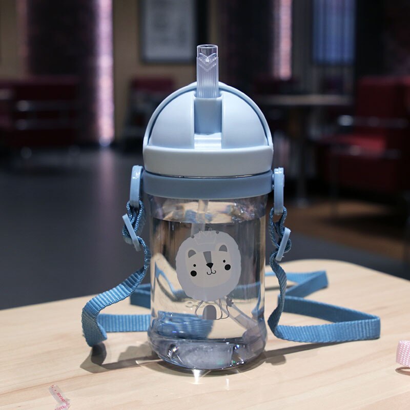 400ml børn børn tegneserie dyreskole drikkevand halm flaske sugerør sippy baby kop med skulderrem: 5