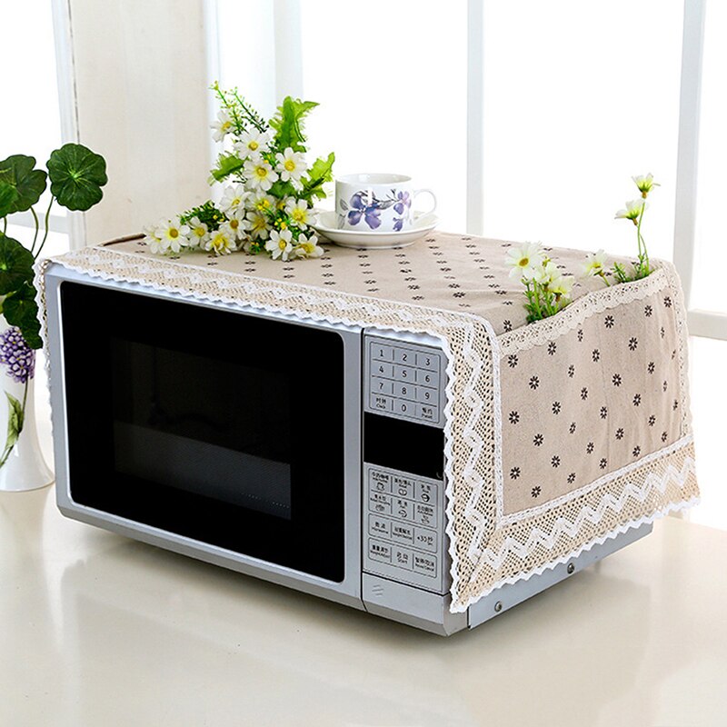 Household Kitchen Microwave Cover Linen Fabric Dust-Proof And Oil-Proof Microwave Oven Protective Cover Kitchen Accessories: black flower