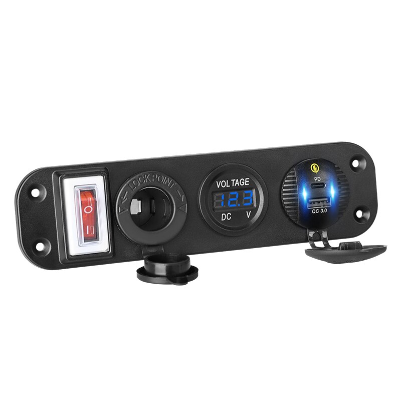 Gniazdo USB PD mocowanie panelu zapalniczka samochodowa QC 12V wtyczka podwójna ładowarka samochodowa robić telefonu 3.0 szybki woltomierzem doprowadziło z włącznikiem/wyłącznikiem rakiet: niebieski