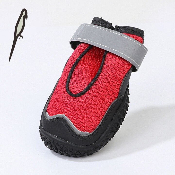 4PCS Red Dog Shoes Anti-slip soft Reflective Straps Four seasons shoes Suitable for small and large dogs Breathable Net shoes: 3