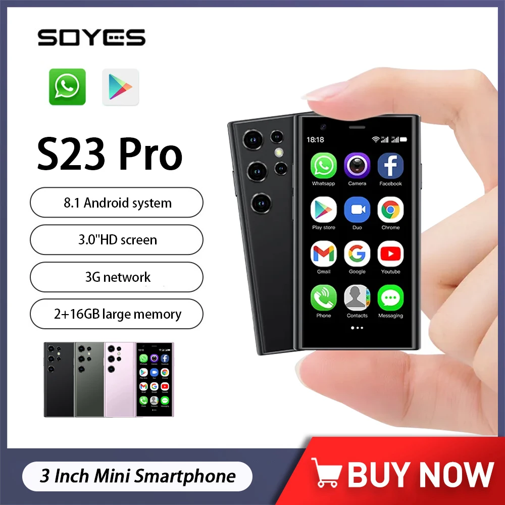 SOYES S23 Pro Mini Smartphone Android 8.1 Dual SIM Standby 3.0 pollici HD 3G Telefono cellulare 2 GB + 16 GB 1000 mAh Piccolo telefono cellulare originale