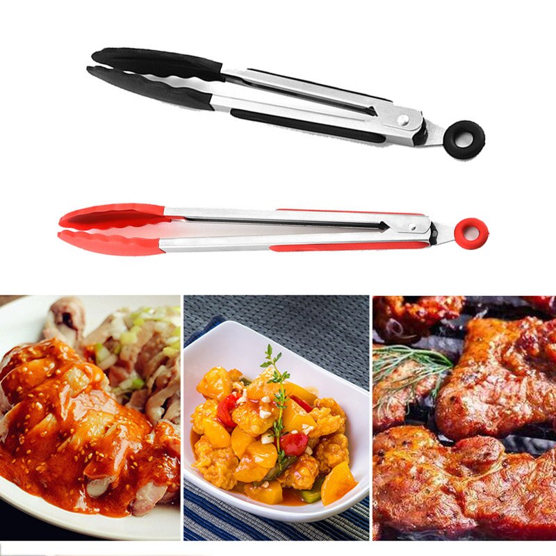 Nicht-Stick Küche Zubehör 7 Zoll für Steak Grill Clip Kochen Tong Mehrzweck 430 Edelstahl/Silikon Lebensmittel ordner