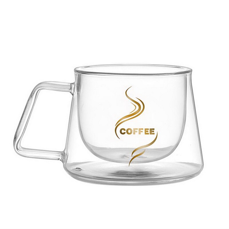 Dubbelvägg mugg kontorsmuggar med handtaget transparent drinkware kaffekoppar te set muggar öl dryck office cup enkel stil: A