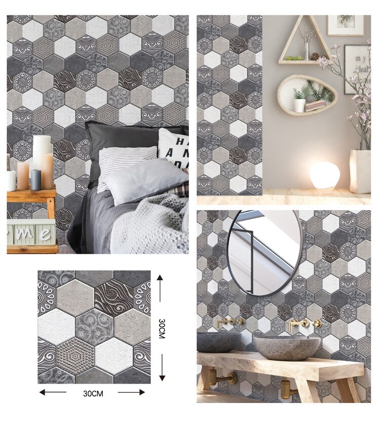 Självhäftande kök backsplash kakel tegel tapet 3d vintage pvc vägg klistermärke paneler för badrum väggar dekor vattentät