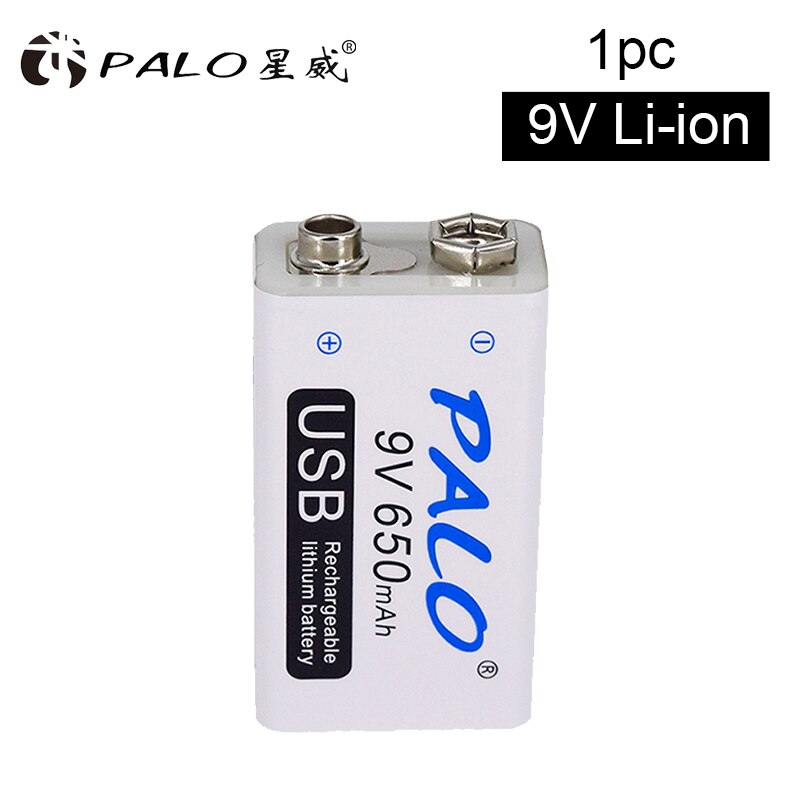 PALO 6f22 9v Rechargeable Battery Lithium 9V Usb Battery for Microphone Multimeter: 1Pcs 9v
