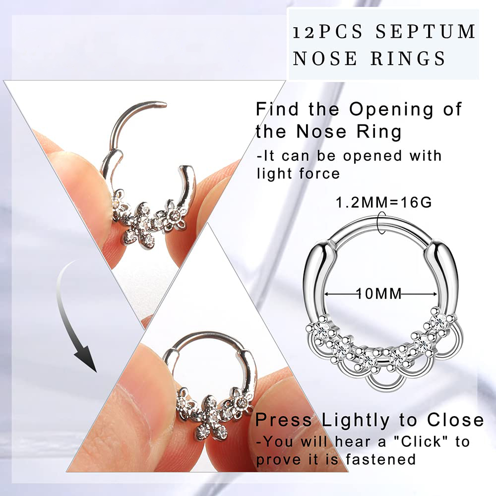 Drperfect Septum Clicker Ring Rvs Opaal Kraakbeen Helix Tragus Hoepel Daith Oorbellen Neusringen Hoepel Piercing Sieraden