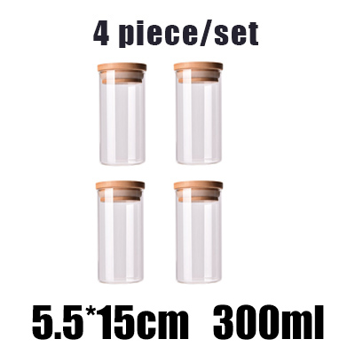 Kitchen Food Storage Transparent Glass Jars with Bamboo Cover Sealed Cans Bottles Spice Jars Candy Box Kitchen Storage Can: 4PCSZ3
