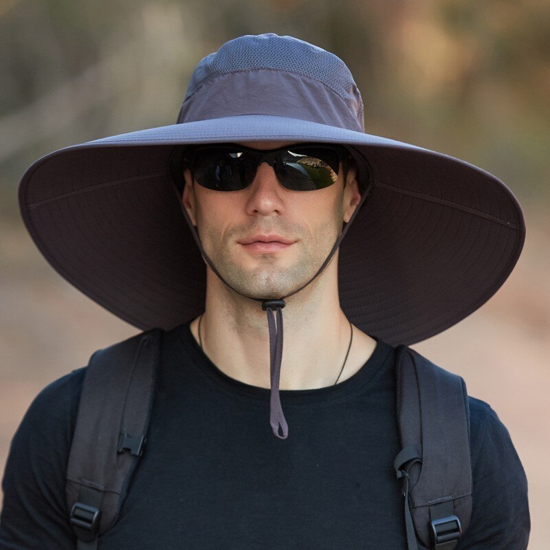 Sombrero de pescador de ala ancha y grande para hombre y mujer, gorra de pescador de 15CM, resistente al agua, unicolor, para pescar, deportes, senderismo, gorros de Montañismo