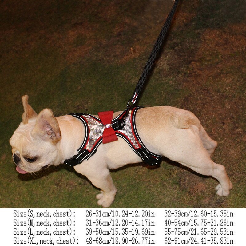 Cloth Dog Leash & Harness Set with Bling Rhinestone Adjustable Puppy Bow Harness 120*2cm Traction Rope Jogging/Walking Tools
