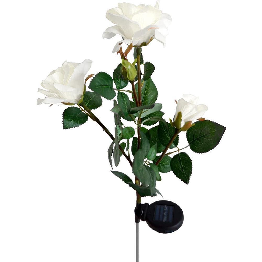 3 Heads Solar Rose Light LED Flower Lawn Stake Lamp Decoration Yard Garden For Home Outdoor Waterproof Path O3P4: White