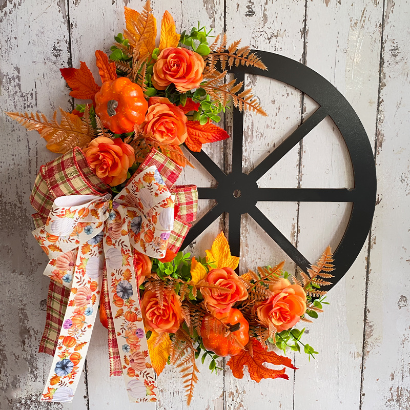 Yannew Fall Wreaths for Front Door Outside Autumn Pinecone Pumpkin Wreath with Maple Leaves Home Patio Thanksgiving Decoration