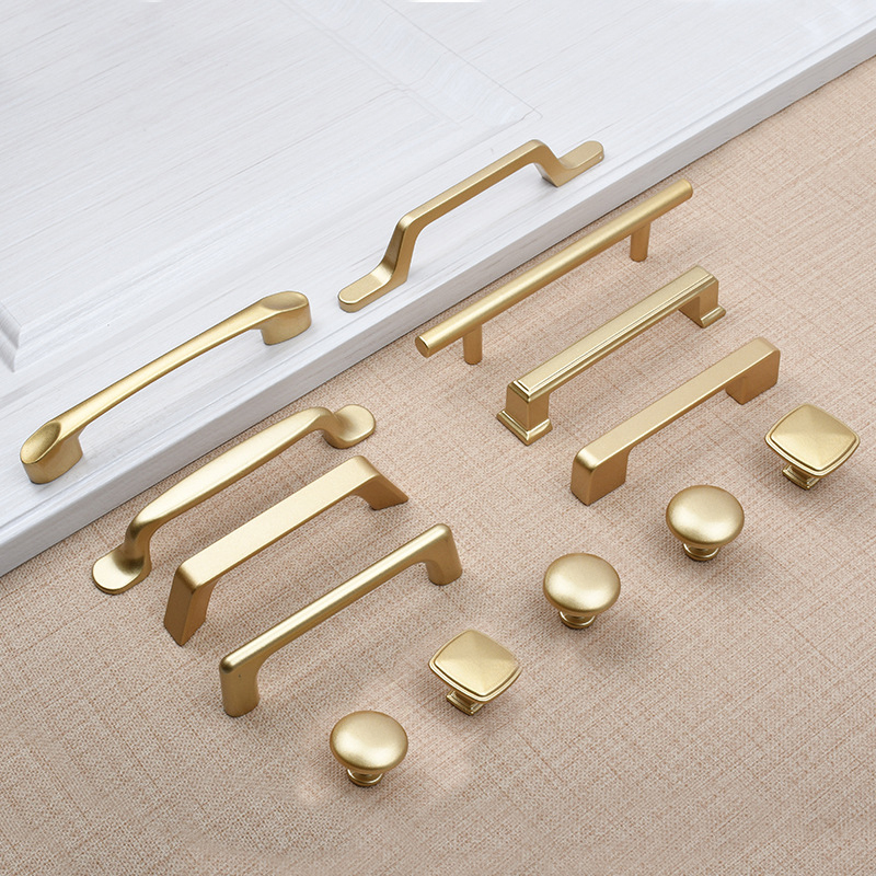 Simple Style Matte Gold Cabinet Handles Solid Aluminum Alloy Kitchen Cupboard Pulls Drawer Knobs Furniture Handle Hardware