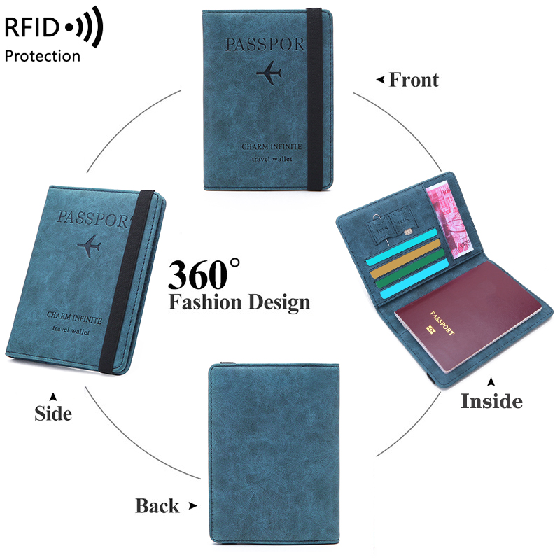 ISpchen Sac Passeport RFID Étanche Multifonction - Portefeuille Voyage Documents Noir/Gris