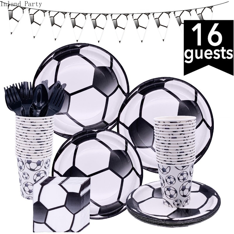Fotboll tema födelsedag fest servis set servett koppar bordsduk flagga sugrör baby shower barn favor pojkar fest dekoration