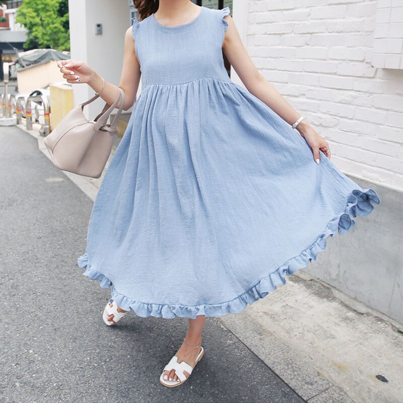 Linen Maternity Dress For Pregnant Women Clothes Sleeveless Loose Pregnancy Dresses Clothing Gravida Wear Summer
