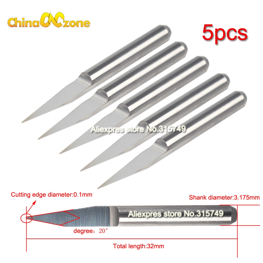 3.175mm Tungsten Bit 1/8" Shank 20 Degree V Shape Carbide PCB Engraving Bits CNC Router CNC Tools Acrylic Carving Frezer