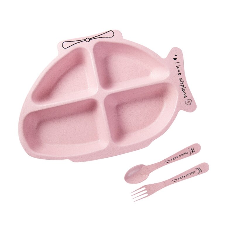 Grade Bamboo Fiber Baby Gridded Dinner Plate Baby Eating Bowl Children's Tableware Suit