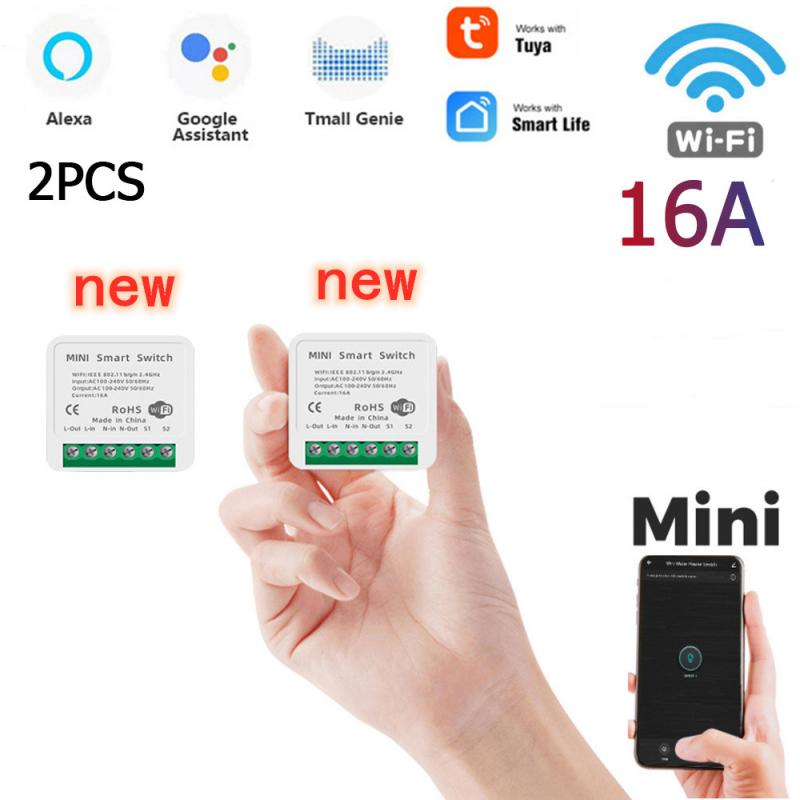 8Pcs 16A Mini Smart Wifi Diy Switch Ondersteunt 2 Way Control,Smart Home Automation Module, werkt Met Alexa Google Thuis Slimme Leven: 2PCS