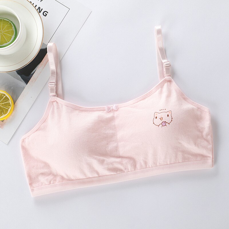 Girls Bra Breathable Teenager Bras for Kids Adolescente Cartoon Bow Bra Solid Color Teen Vest Girls Tube Tops Underwear 8-16Y