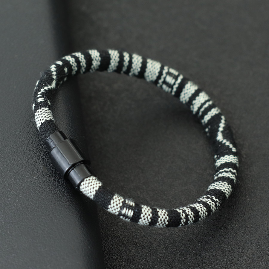 Pulsera de para hombre, brazalete de tela bohemia, hebilla magnética negra, pulsera de cuerda, accesorios de ocio para él, brazalete Herren Joias