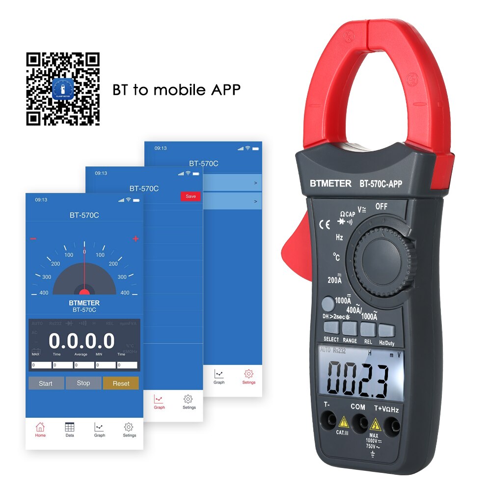 Btmeter Digitale Stroomtang 4000 Graven Auto Range Multimeter Test Ac/Dc Spanning Stroom Draagbare Handheld Multimeter