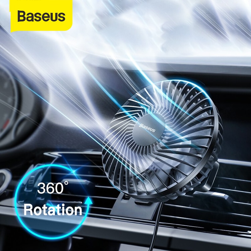 Baseus bil luftkøler ventilator lydløs bil klimaanlæg 360 graders roterende køleventilator automatisk bagsæde luftudluftning usb køleventilator