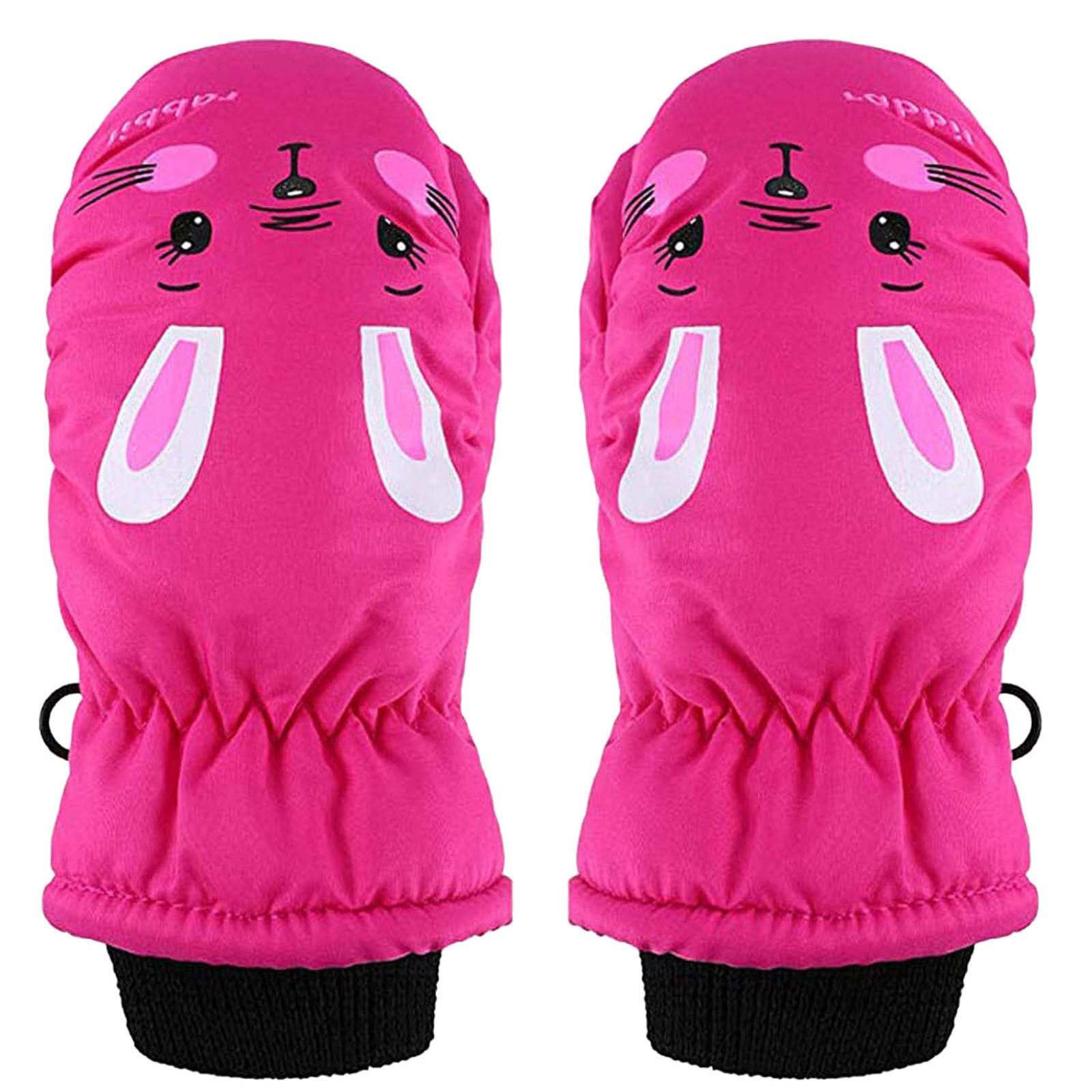 Orecchie da coniglio guanti 1 pz bambino bambini neonati ragazze guanti da sci guanti da neve caldi impermeabili guanti caldi per bambini gant enfant fille: Hot Pink