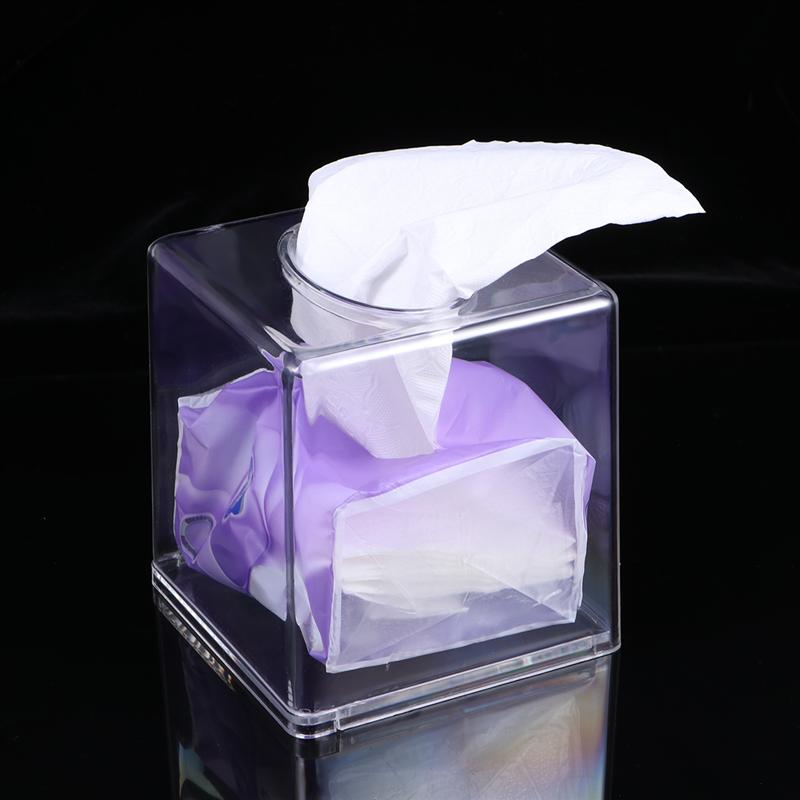 1PC Tissue Box Acrylic Transparent Square Tissue Case Tissue Holder Paper Storage Box for Hotels Home Restaurants