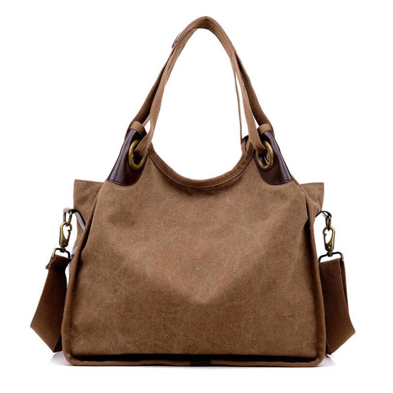Merke håndveske dame glidelås skulderveske bomull lerret håndveske tilfeldig tote kvinnelig øko crossbody bag dame vintage messenger bags: Brun