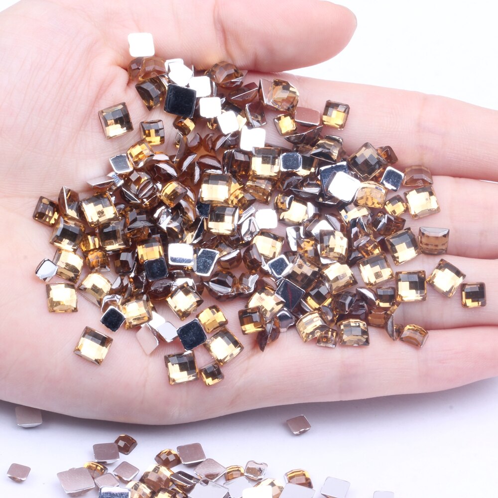 Strass acrílico formato quadrado 30 peças 12mm parte traseira plana terra facetas muitas cores cola traseira plana em contas diy decoração de arte de unha: 15 coffee