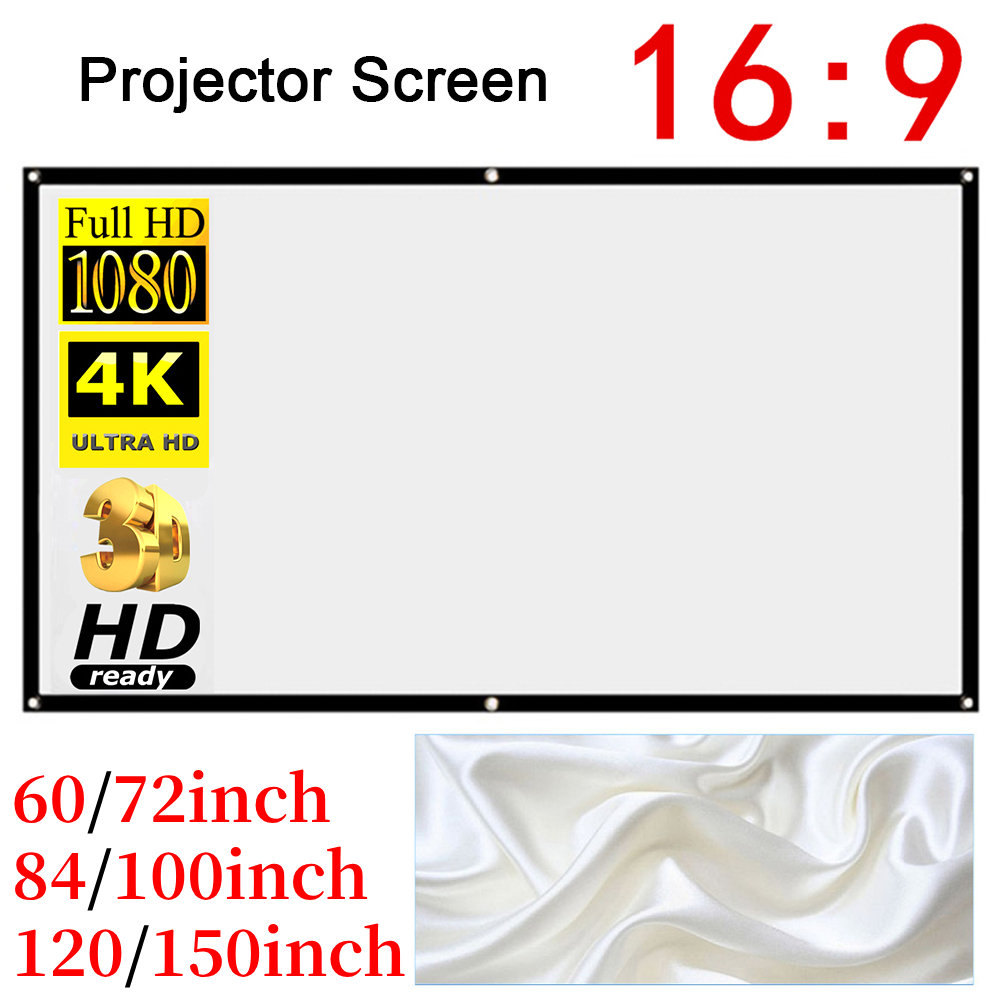 Écran de projection portable anti-lumière, rideau simple, écran de projection pour la maison et l'extérieur, films 16:9 et jeux, 60 pouces, 72 pouces, 84 pouces, 100 pouces, 120 pouces, 150 pouces