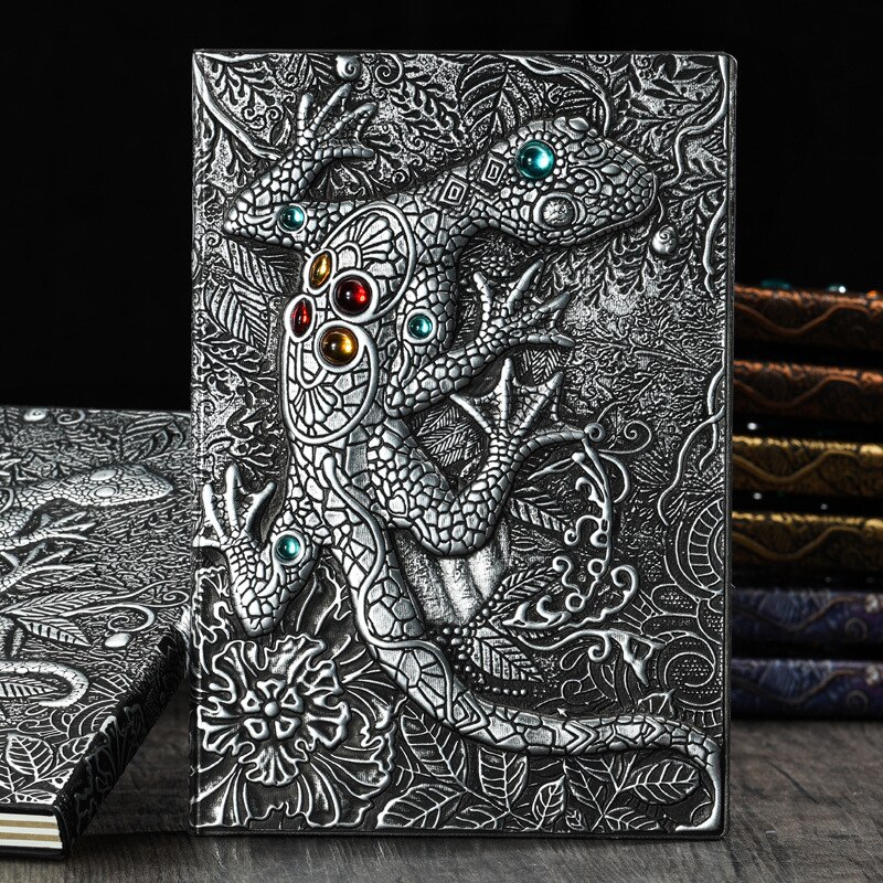 Retro Embossed Cat Face A5 Notebooks and Journls 2022 Diary Travel Diary Planner School Book Journaling Stationery: Silver Gecko