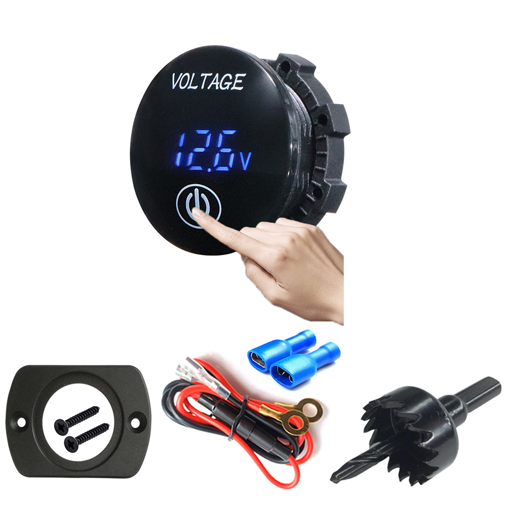 mini digital voltmeter panel volt volt måler tester med ta på på av bryter til bil motorsykkel båt marine biltilbehør: Blå