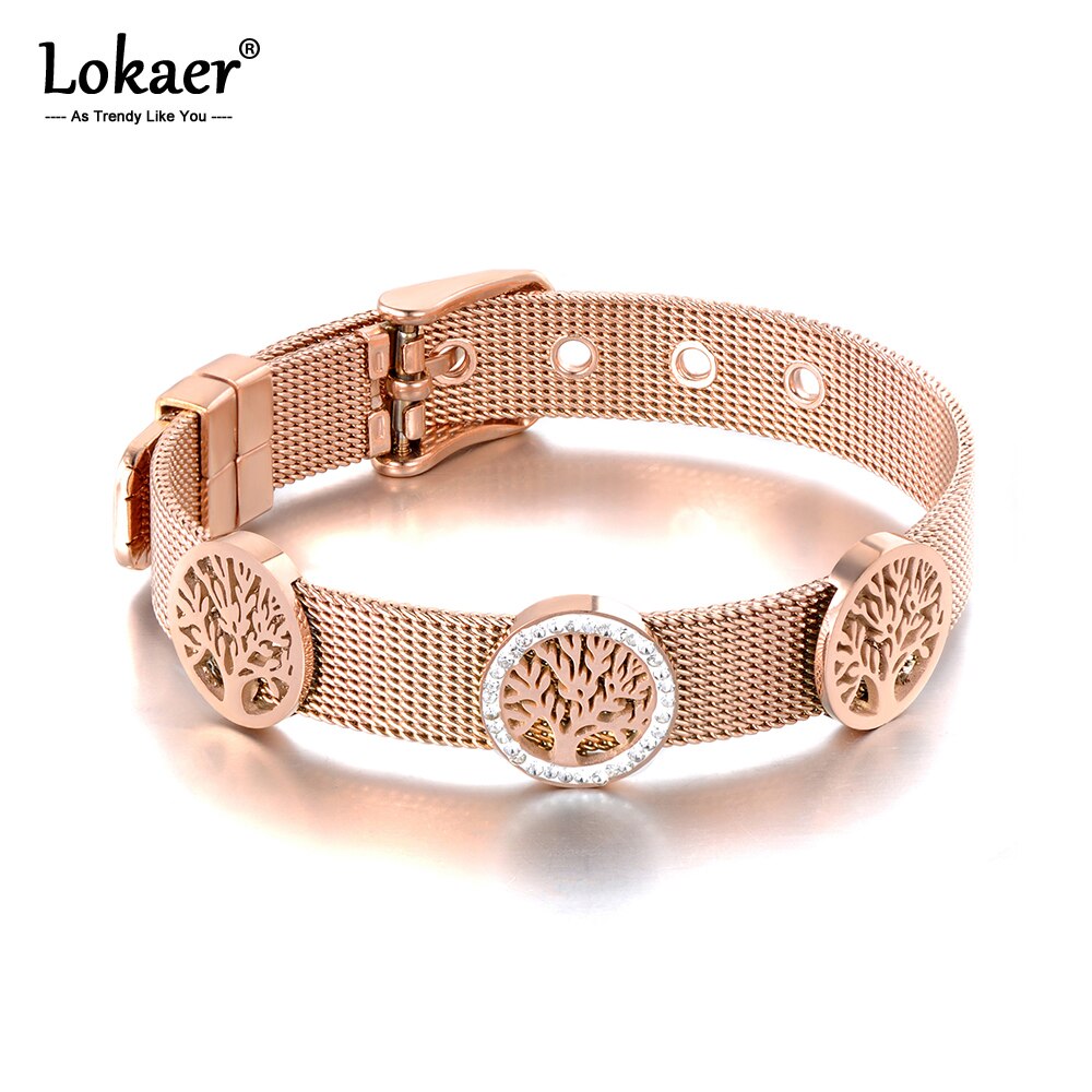 Lokaer Originele Cz Boom Charm Armbanden Sieraden Voor Vrouwen Rose Goud Rvs Verstelbare Armband B19095