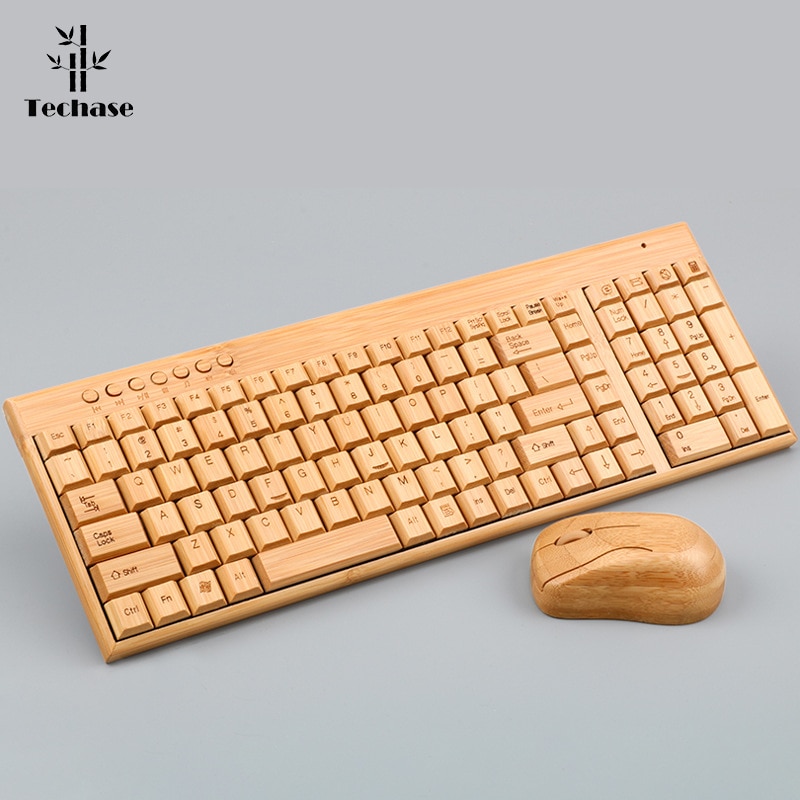 Techase Wooden Slim Teclado E Mouse Sem Fio Wireless Keyboard and Mouse Bamboo Mini Keyboard and Mouse Combo For Laptop