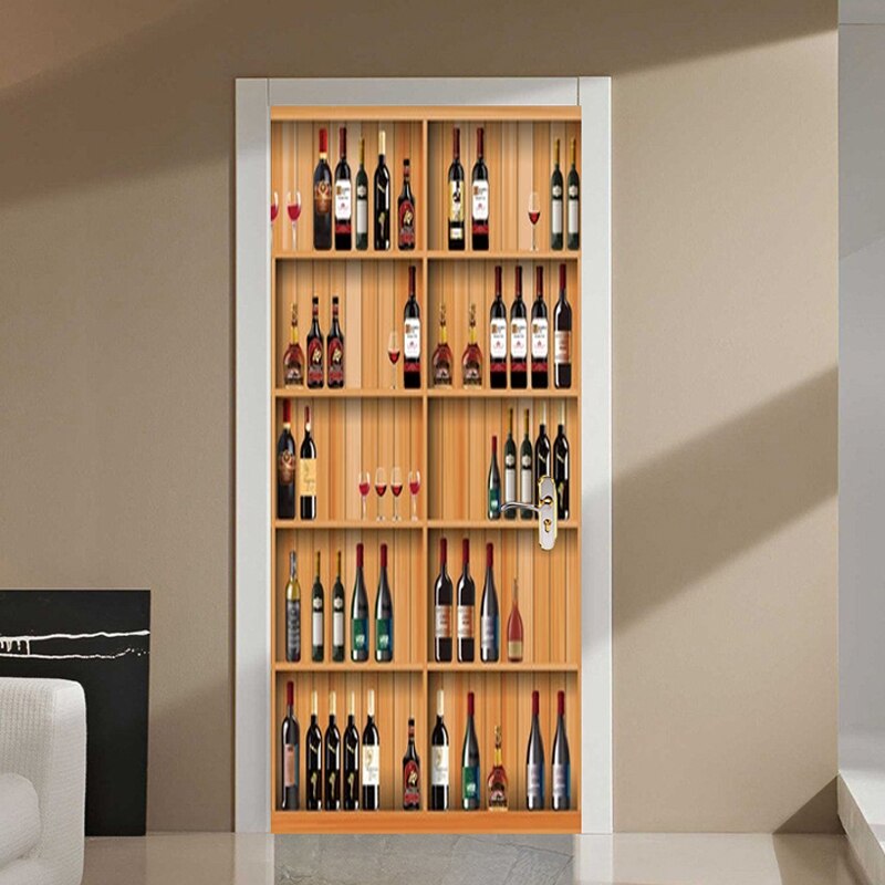 3d dør klistermærke moderne rødvinsskab tapet restaurant stue selvklæbende vandtæt klistermærke dør plakat