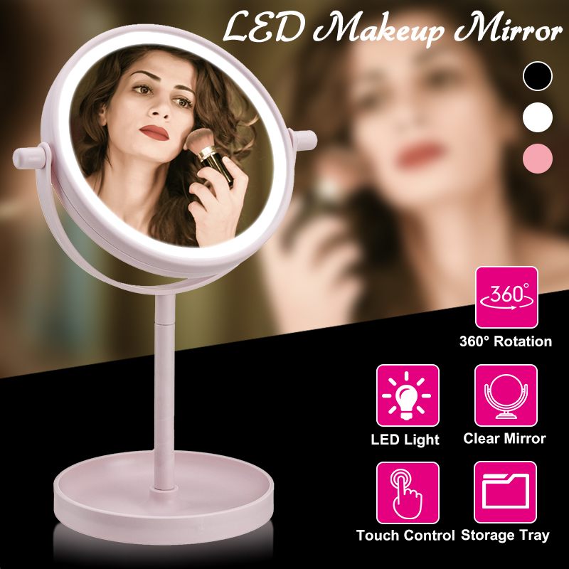 Make-Up Spiegel Met Led Licht Cosmetische Spiegels Ronde Vorm Desktop Spiegel Zijdig Backlit Spiegels Met Touch Schakelaar