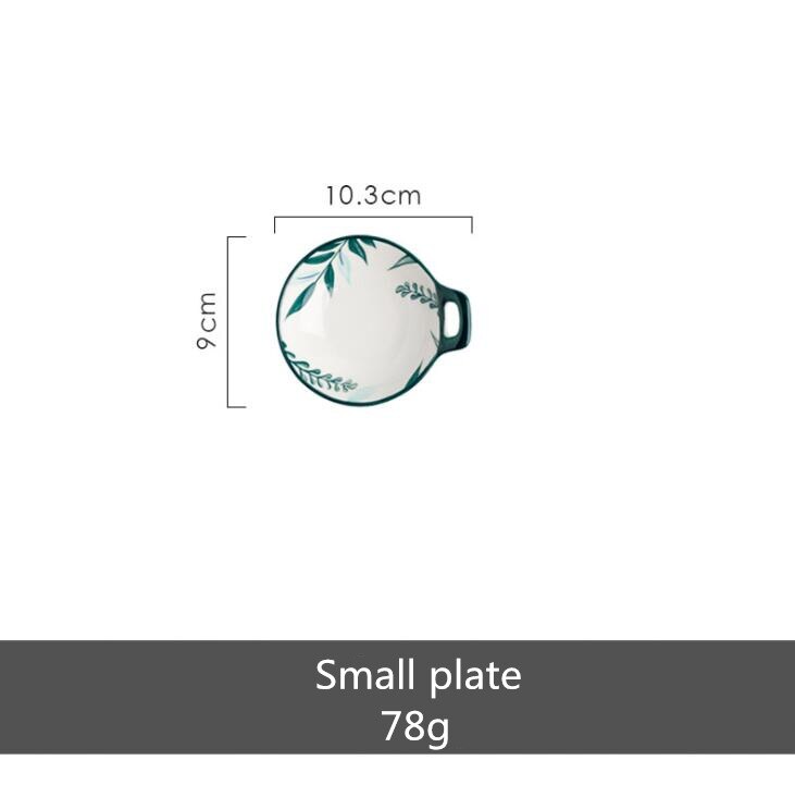 Hand-painted Underglaze Color Green Ceramic Plants Plate Set Ceramic Tableware Food Dishes Rice Salad Noodles Soup Bowl: small plate