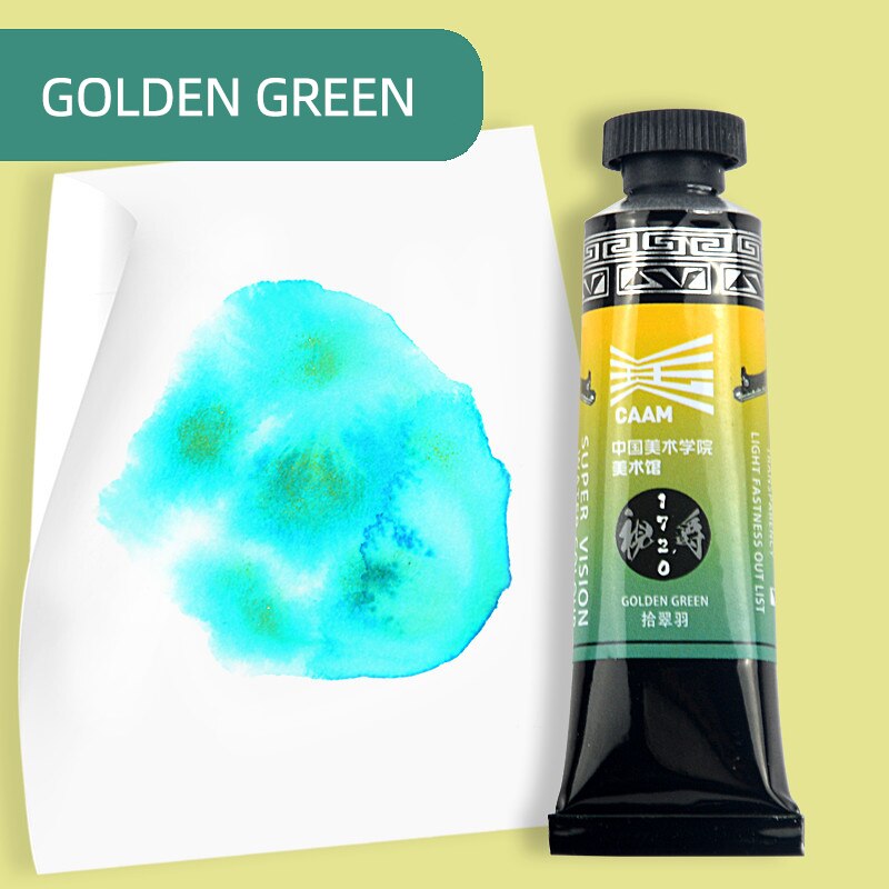 Super vision akvarel pigment, lagdelt farve akvarel maling 15ml,  kunstners akvarel maling 10 farver: Gylden grøn