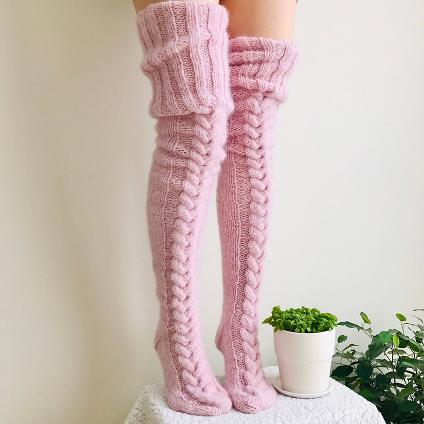 Varme støvler lange sokker benvarmere kvinder ensfarvet strikkede ekstra lange sokker over knæ lårstrømper benvarmere
