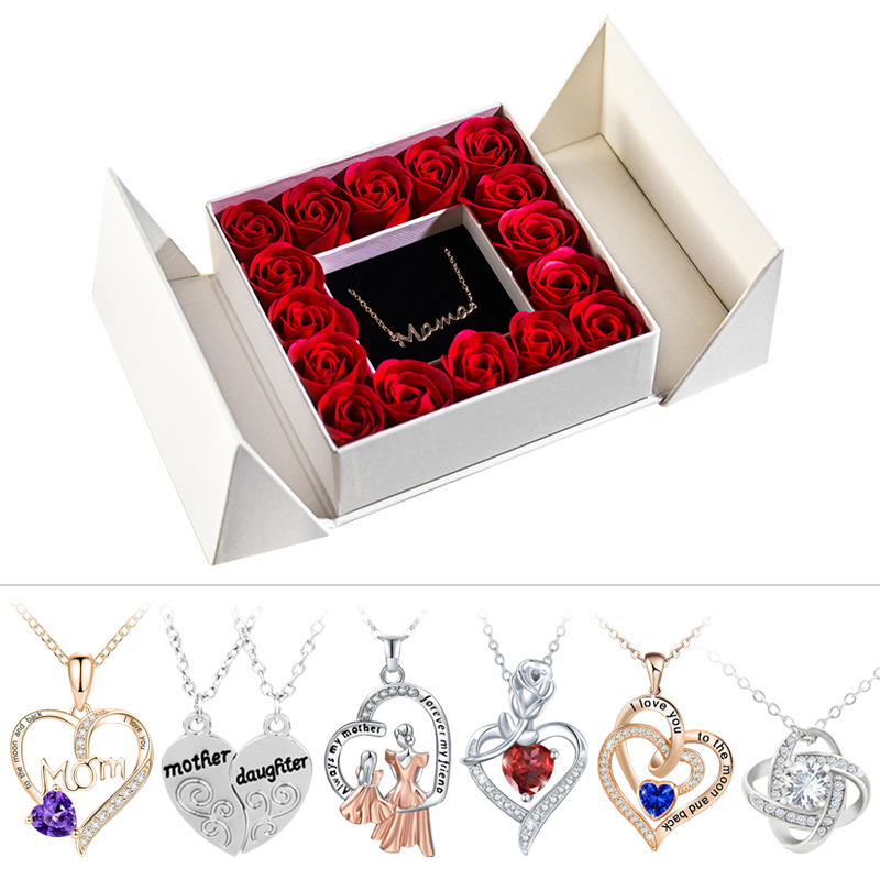 Cadeaus voor vrouwen Sieraden Hanger Ketting/w Zeep Eeuwige Roos Geschenkdoos Moederdag Ketting Sieraden Huwelijksverjaardag